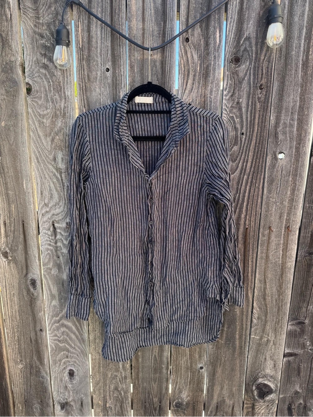 CP Shades Striped Long-Sleeve Button Front Shirt Blue/Grey 100% Linen Small